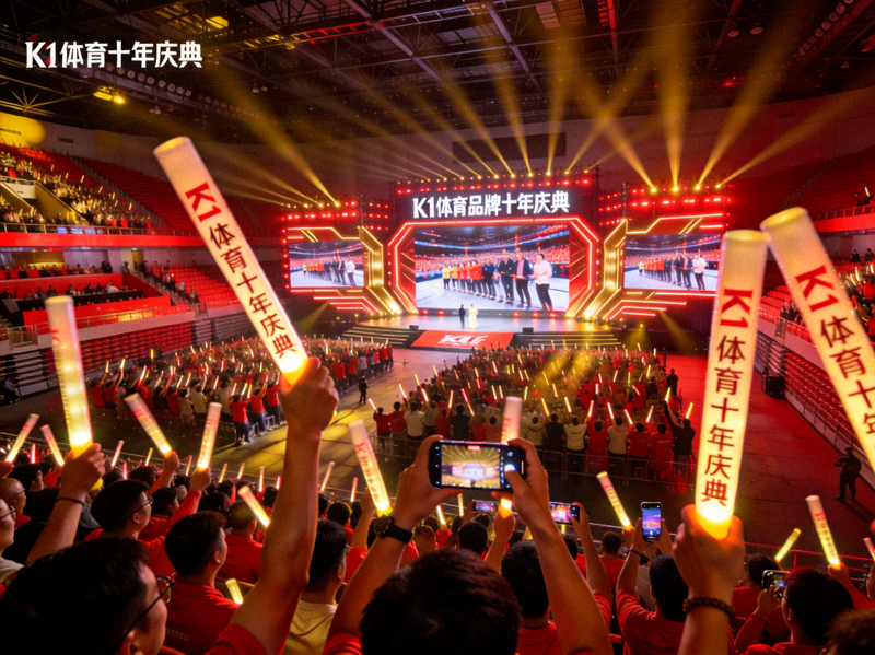 K1体育品牌十年庆典活动现场 - 众多球迷在体育场馆内欢呼庆祝